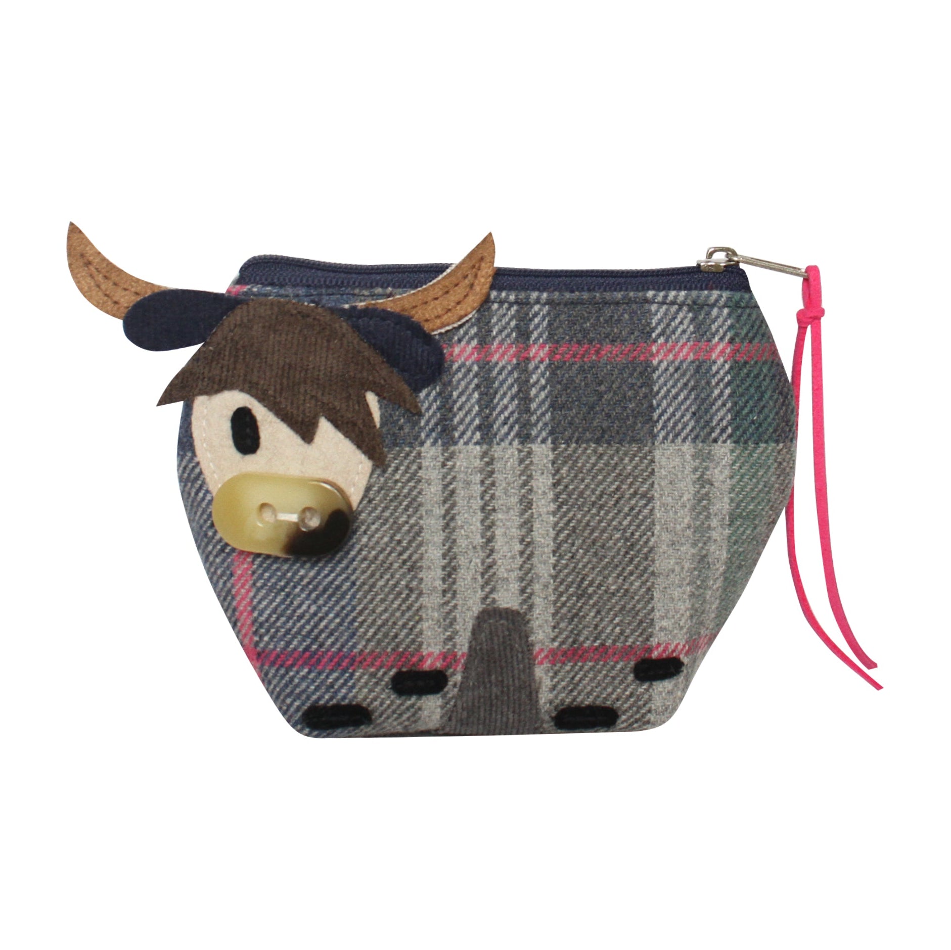 Drem tweed cow purse side view showing herringbone pattern