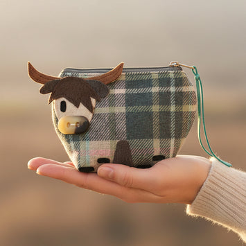 Skye tweed cow purse in blue check with appliqué face