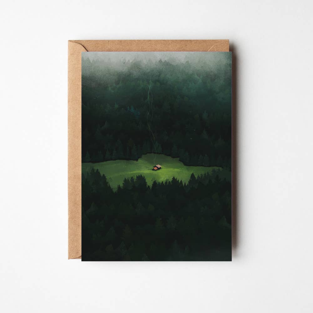 Emerald Lull greeting card featuring Sara Willia's German landscape artwork with kraft envelope