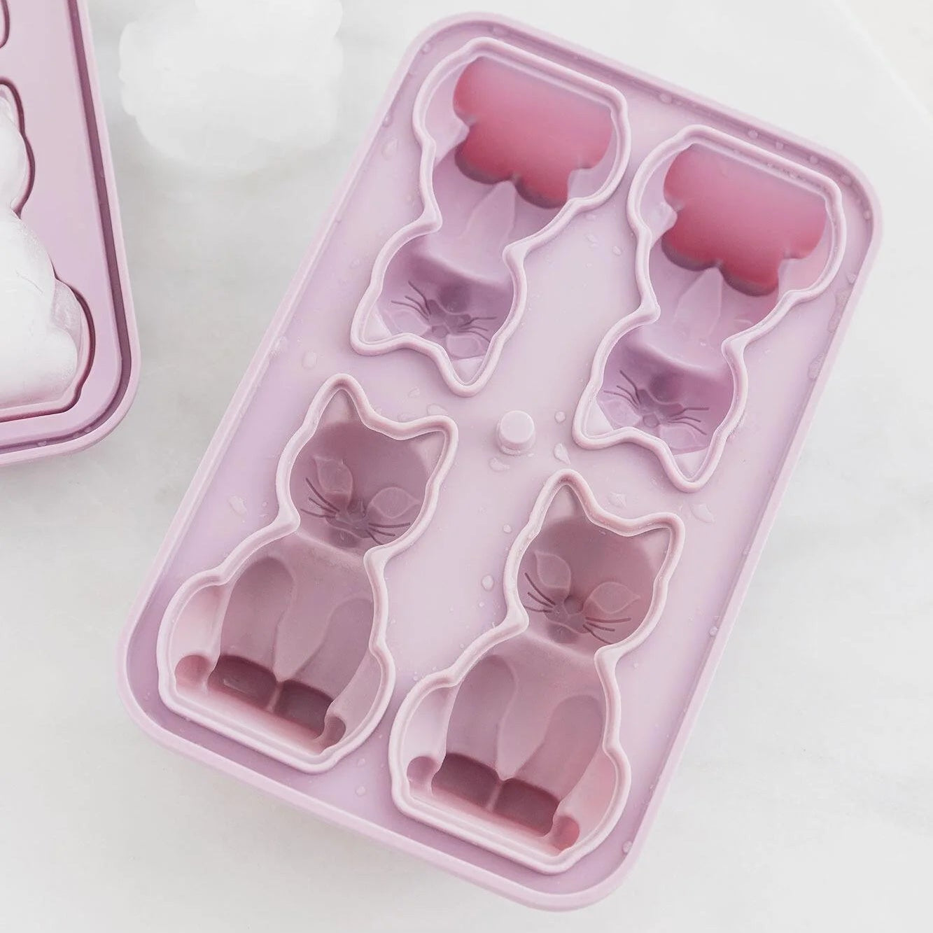 Top view of empty pink cat ice cube tray mould