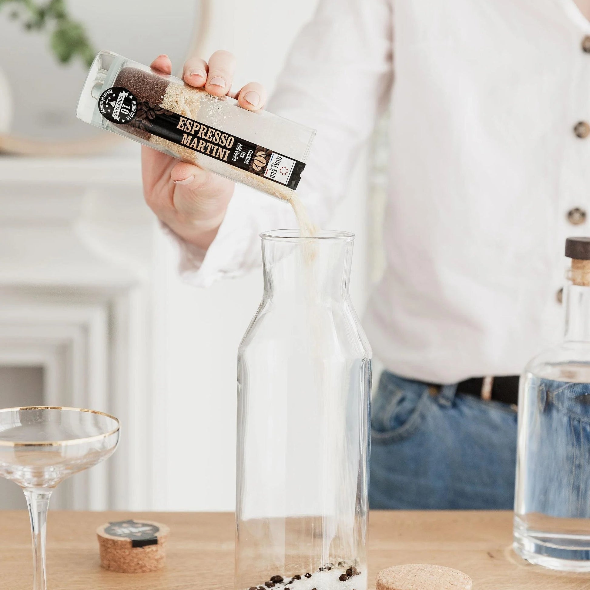 Espresso Martini Mix being poured into a glass jug.
