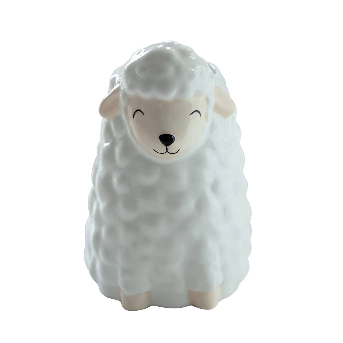 White ceramic sheep small vase with cute face on white background