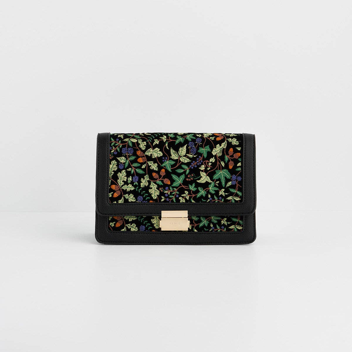 Cathy black embroidered bag as clutch without strap on white background