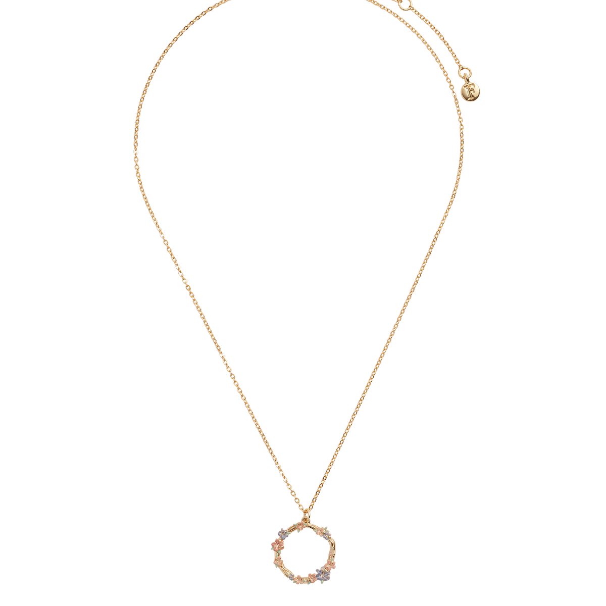 Hibiscus necklace full length with gold chain and clasp