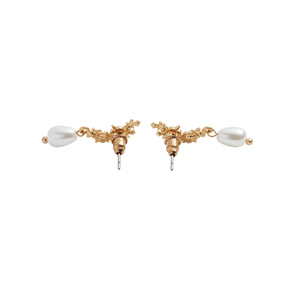 Hibiscus earrings back view showing gold-plated butterfly backs