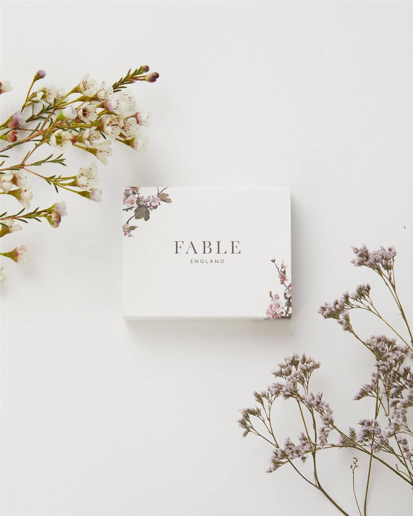 Fable England blossom gift box flat lay with dried flowers