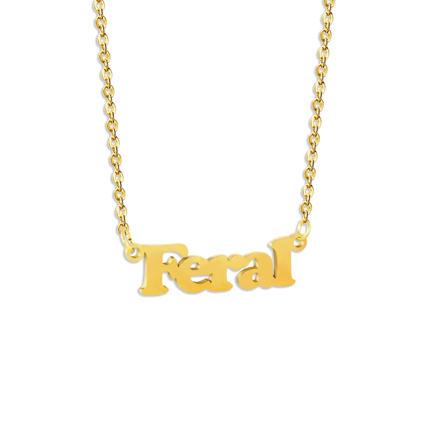 Gold feral necklace displayed flat on white background