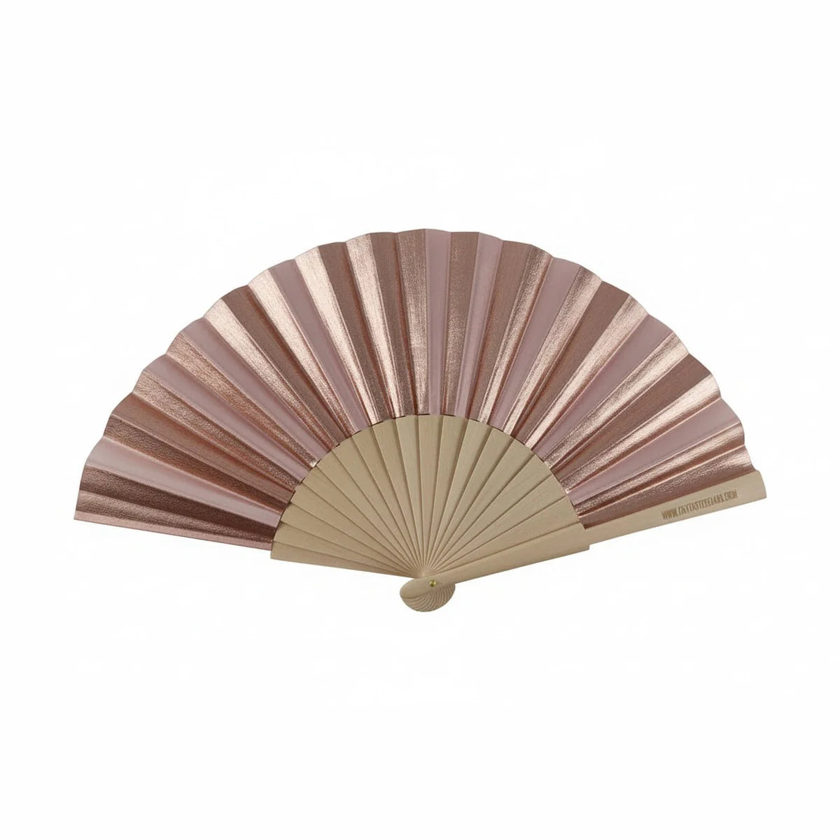 Rose gold shimmer fan displayed on white background