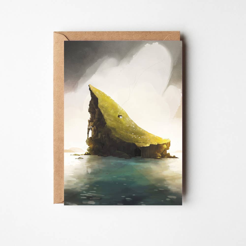 Far Flung Remnants greeting card featuring Sara Willia's Icelandic landscape artwork with kraft envelope