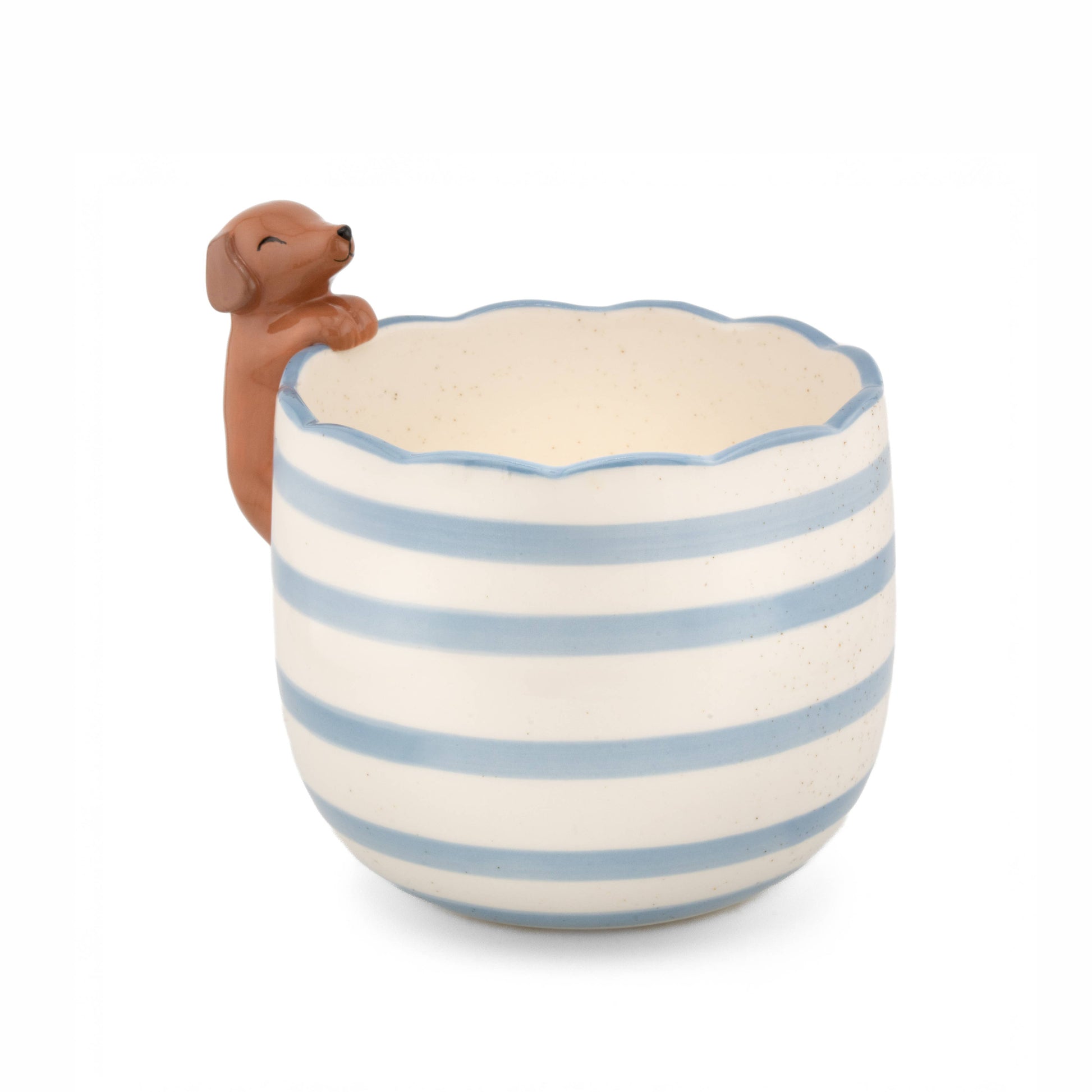 Sausage dog ceramic plant pot showing cute peeking dog detail