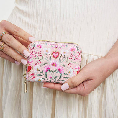 Floral Heart Pink Zip Purse Card Purse