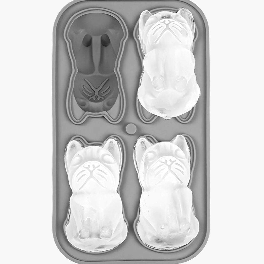 Grey silicone Frenchie ice tray with detailed dog moulds.