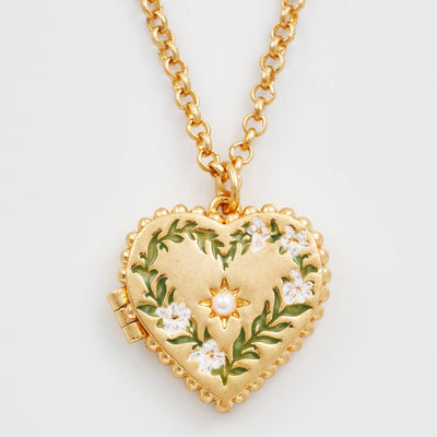 Gaia Lily Heart Locket Necklace