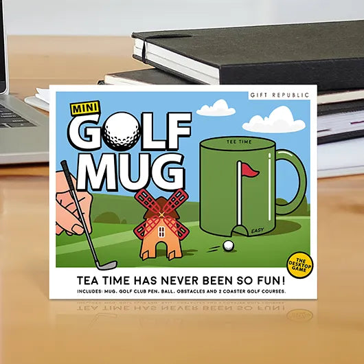 Gift Republic mini golf mug kit packaging showing mug and course