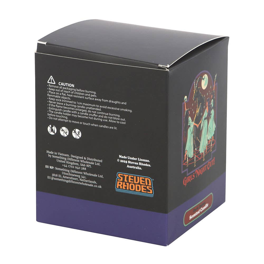 Steven Rhodes candle gift box packaging with safety warnings