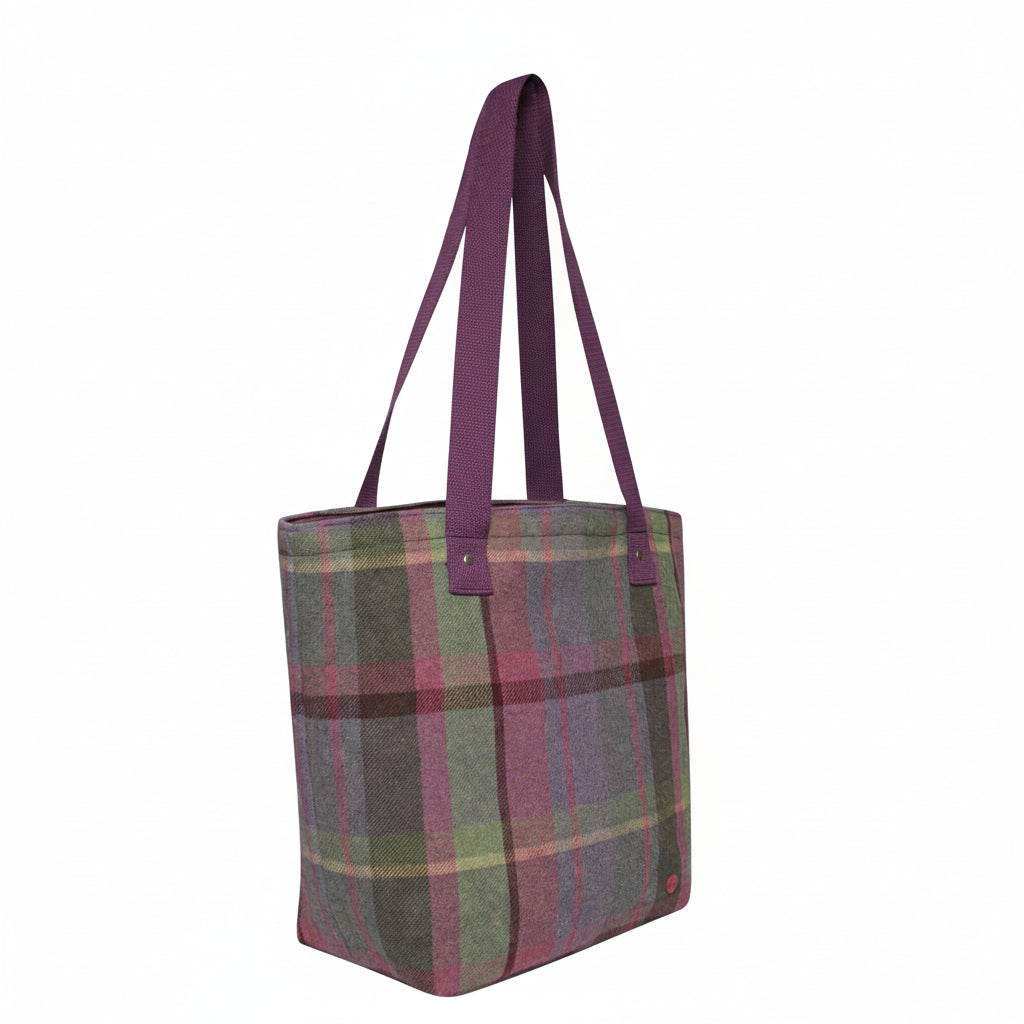 Gullane Tweed Shopper Tote front view with shoulder straps
