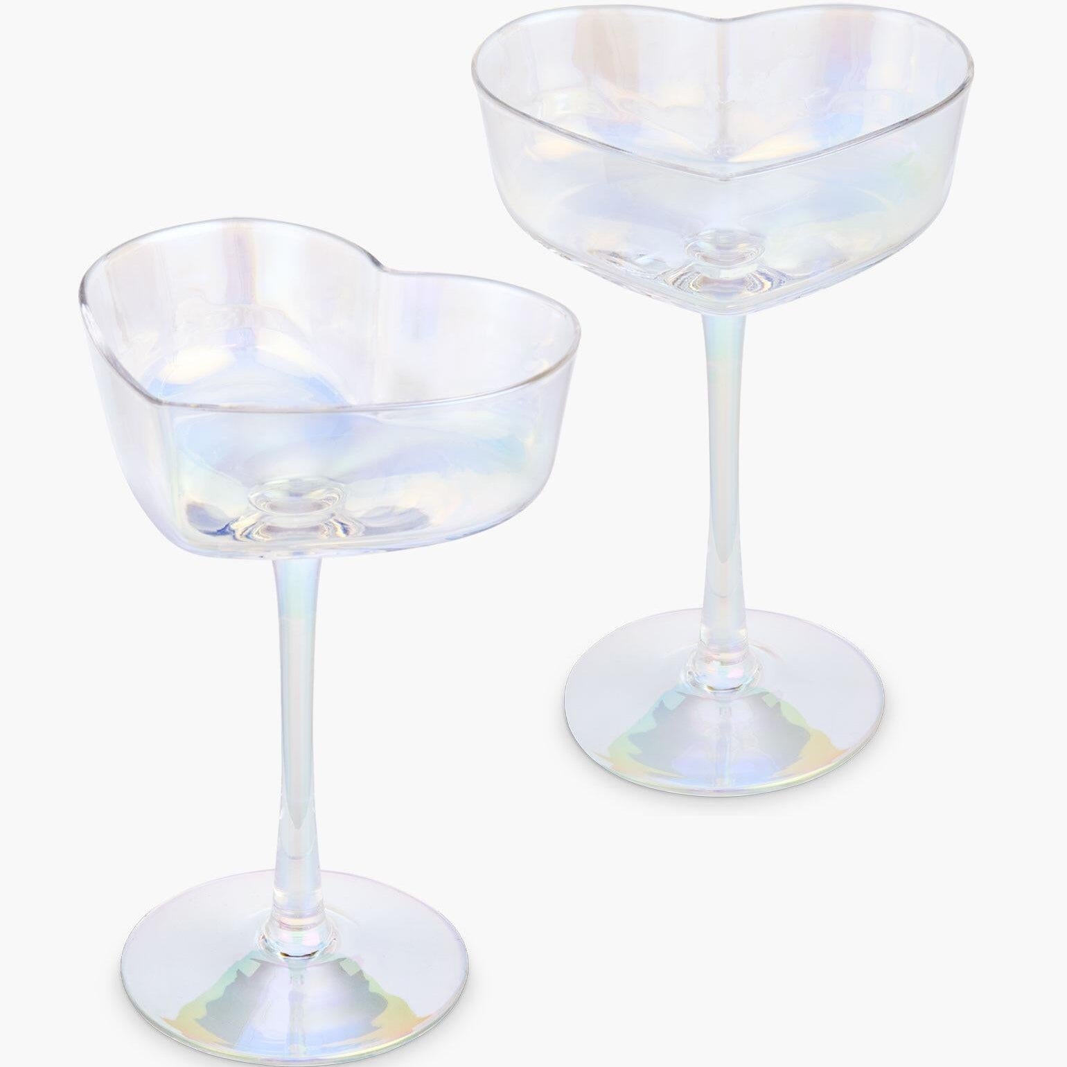 Heart-shaped iridescent champagne coupes