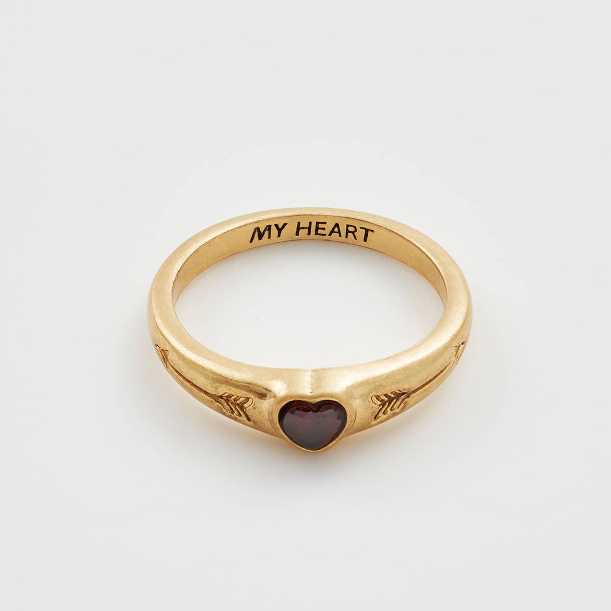 Front view of the heart signet ring with My Heart text inside.