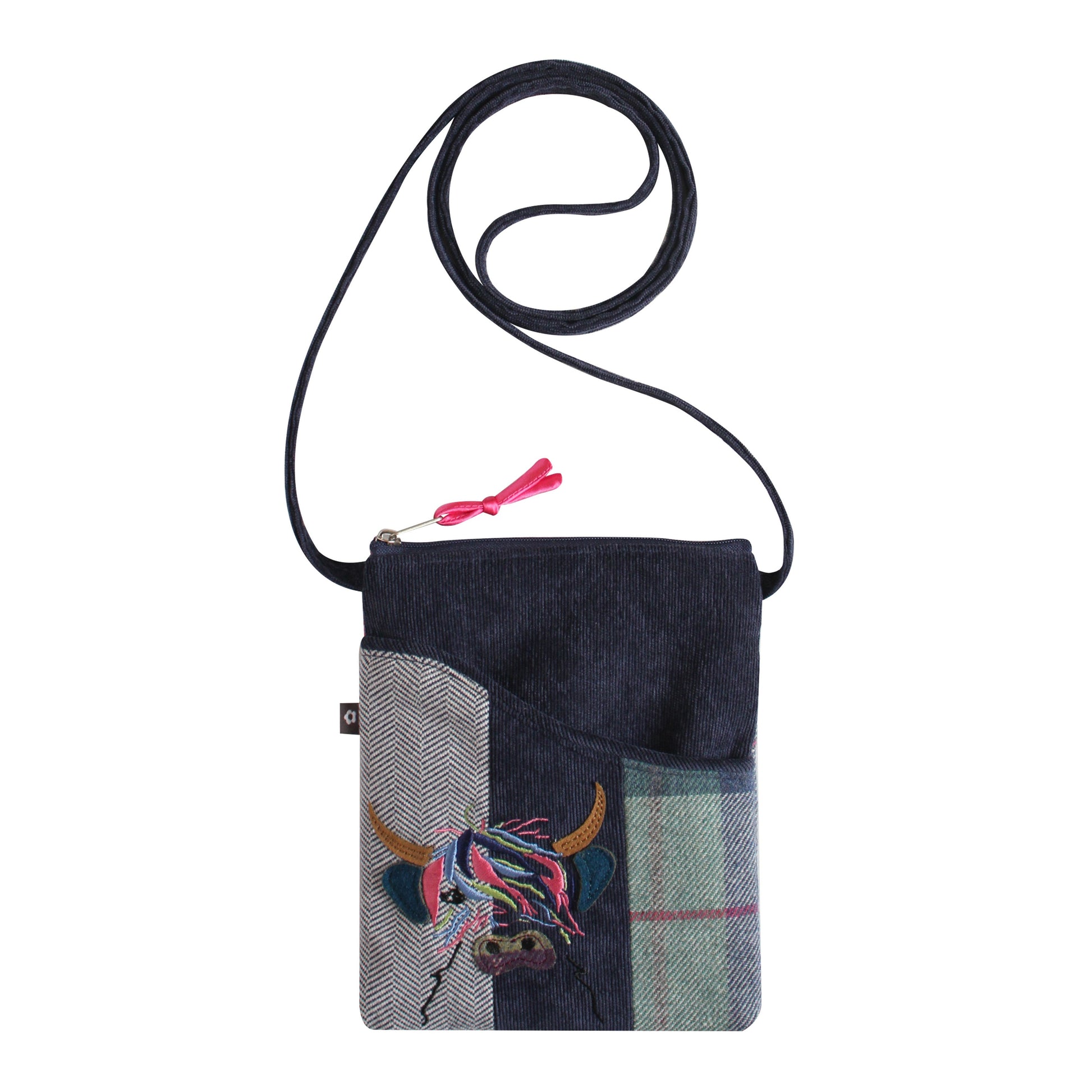 Highland Cow Applique Sling Bag front view showing cow motif