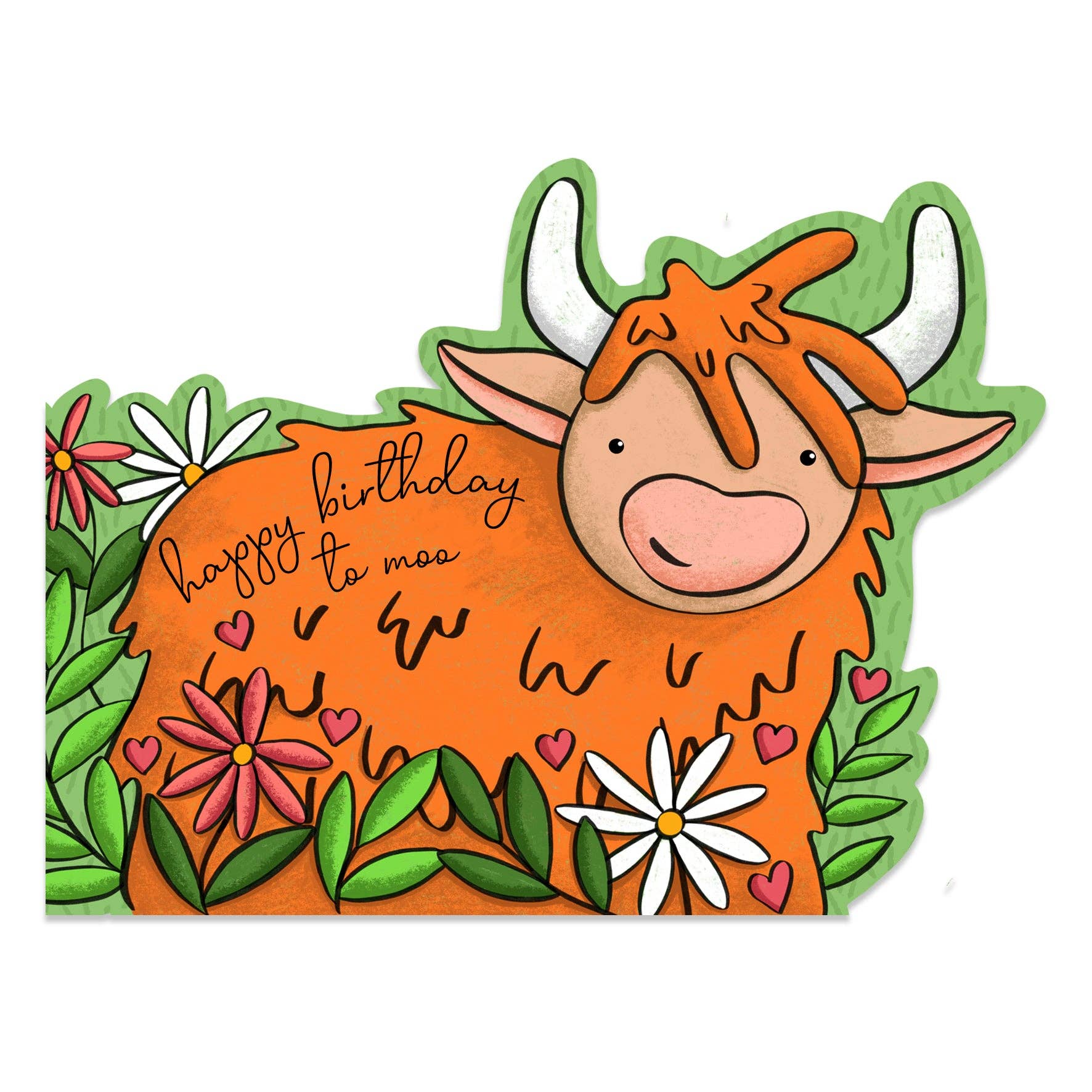 Greeting card featuring highland cow illustration design