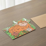 Highland cow die-cut birthday card by Neon Magpie