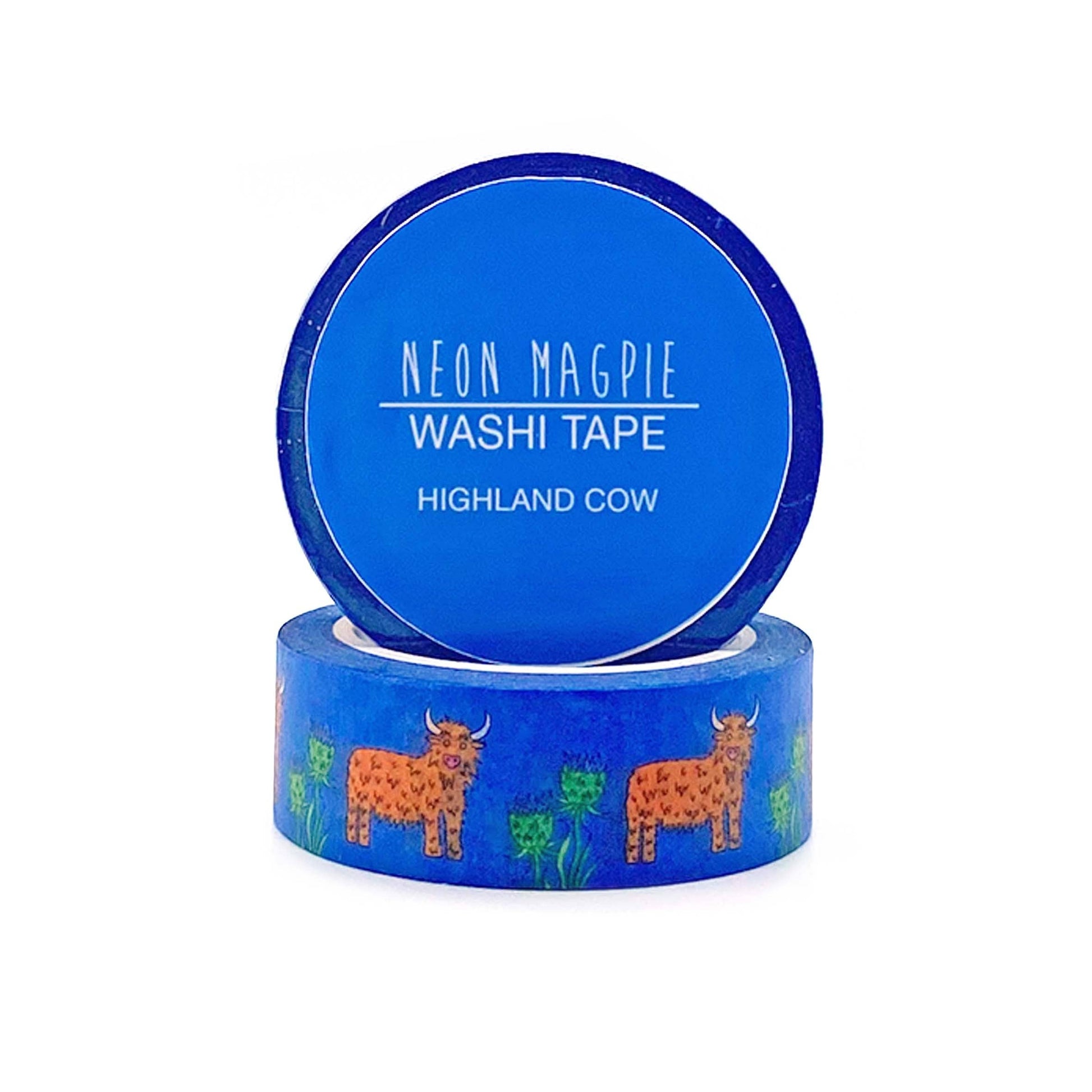 Highland cow washi tape in retail display packaging.