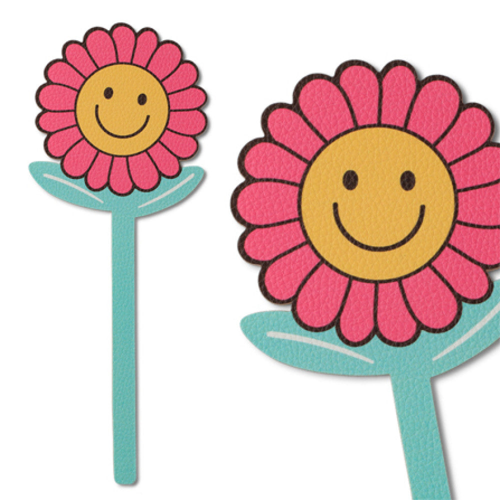 Smiley flower bookmark front view and close-up on white background