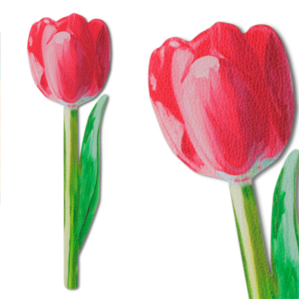 Pink tulip bookmark front view and close-up on white background