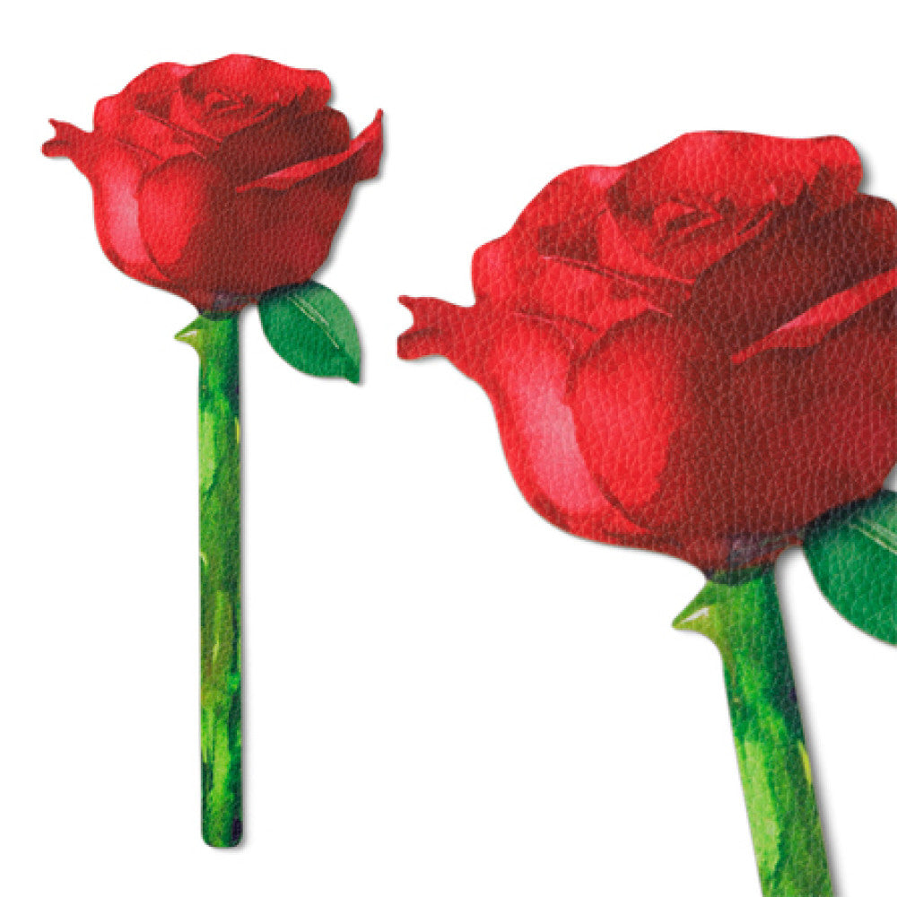 Red rose bookmark front view and close-up on white background