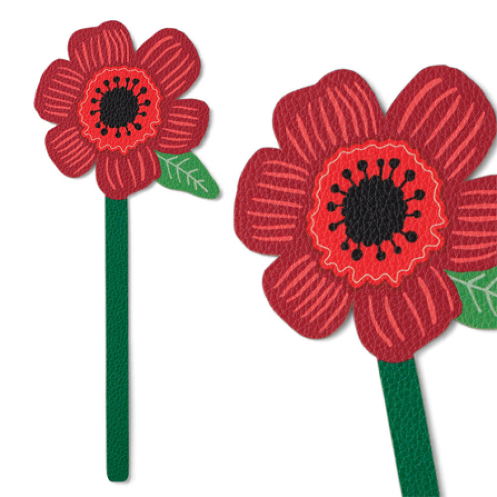 Poppy bookmark front view and close-up detail on white background
