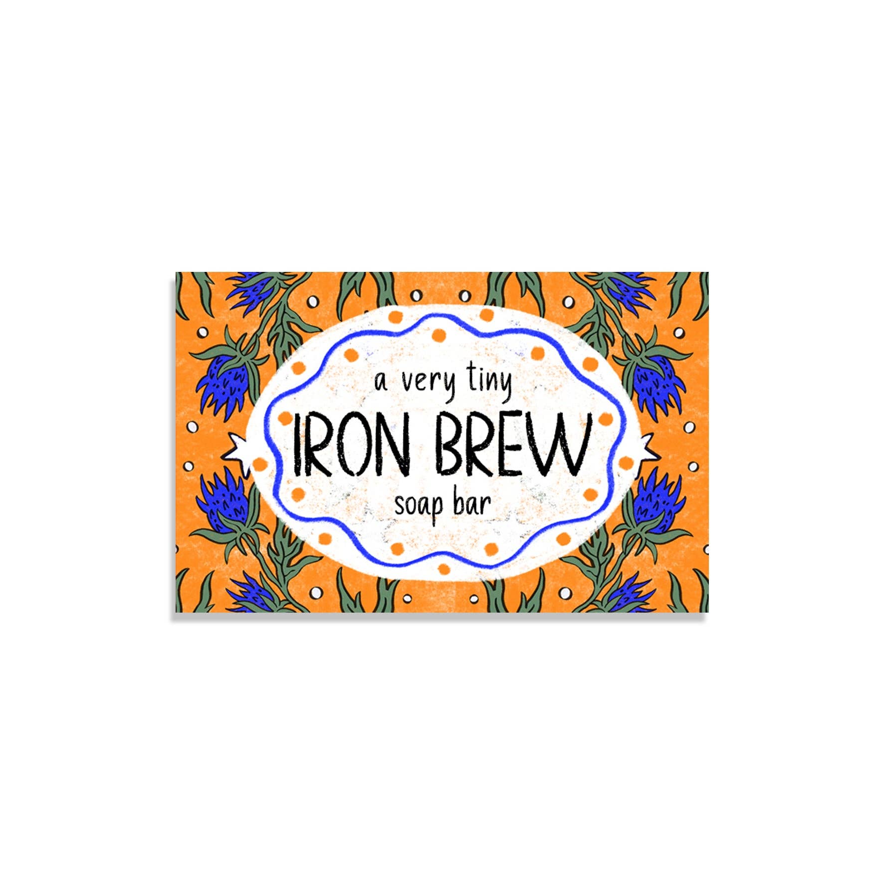 Scottish Iron Brew-themed soap with vibrant branding