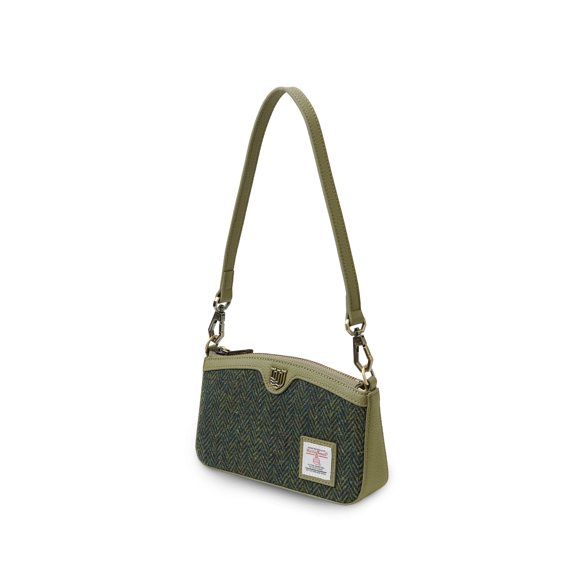 Ailsa dark green herringbone purse back view on white background