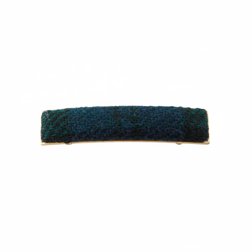 Black Watch tartan Harris Tweed barrette clip on white background