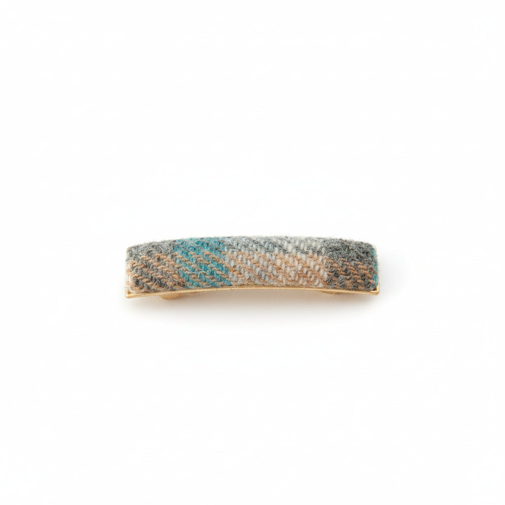 Islander tartan Harris Tweed barrette clip on white background