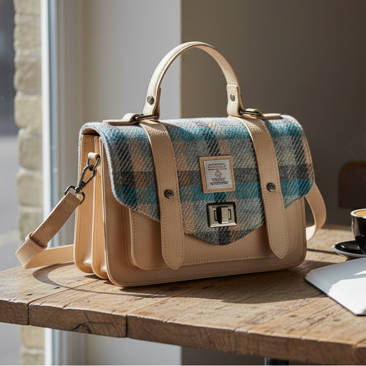 Islander Tartan Harris Tweed Medium Leather Satchel