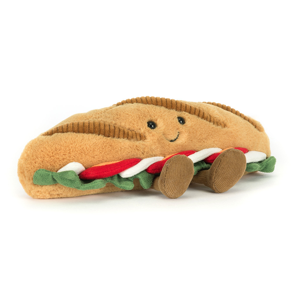 Jellycat Caprese Baguette soft toy with Italian filling on white background