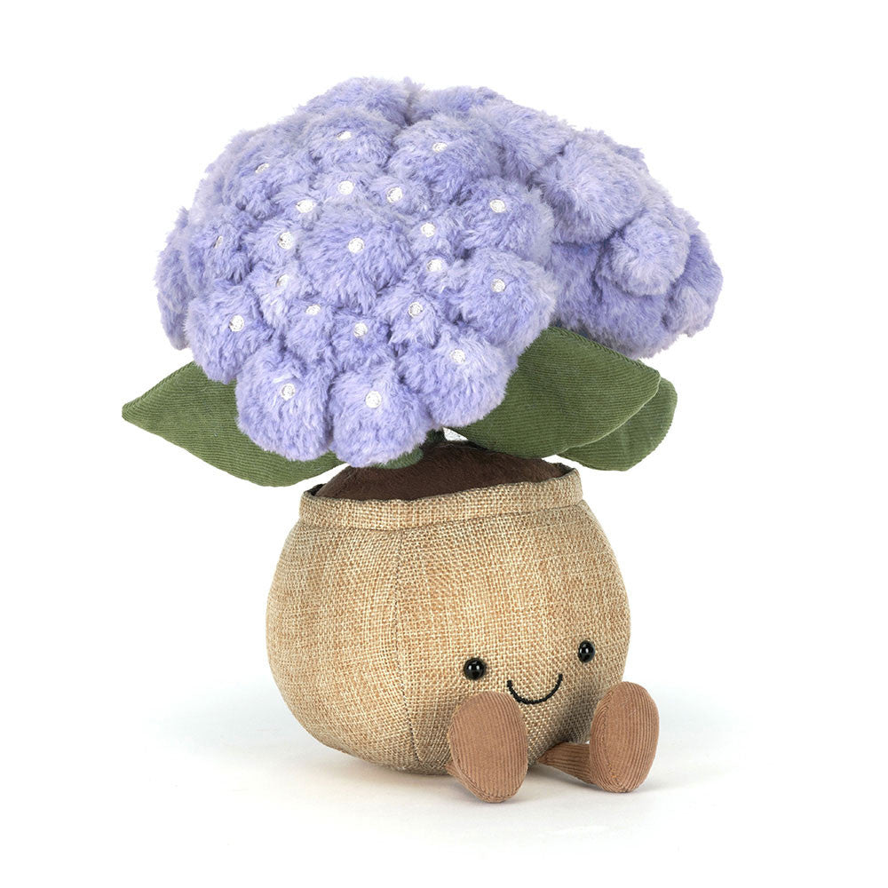 Jellycat Amuseables Hydrangea in hessian pot on white background