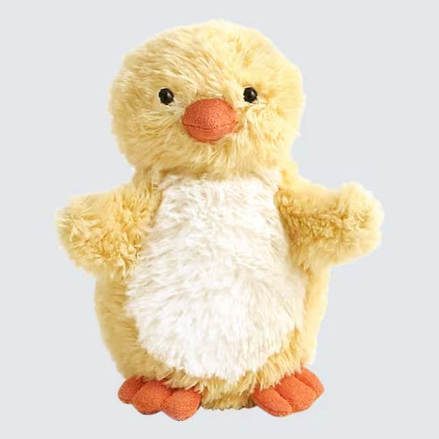 Jellycat Chirping Chick soft toy in fluffy yellow plush, standing upright with embroidered features.