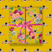 Botanical bee gift wrap flat design on white background