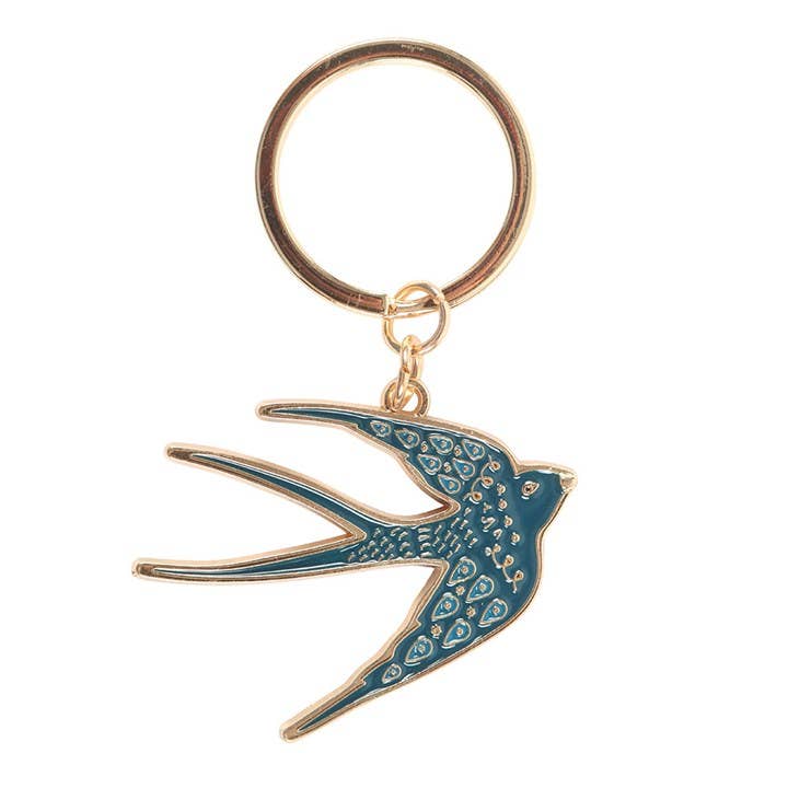 Midnight Bloom collection blue swallow keyring with floral card