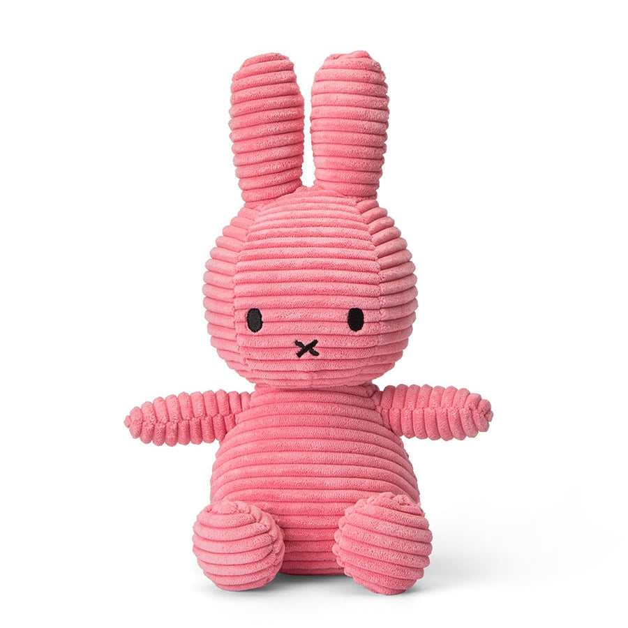 Miffy sitting ECO corduroy soft toy in bubblegum pink, 23cm, on white background