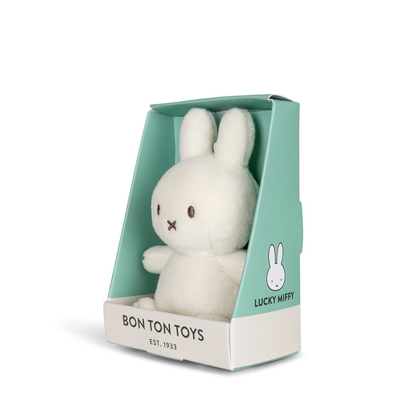 Lucky Miffy soft toy in cream in a giftbox, 10cm, front view
