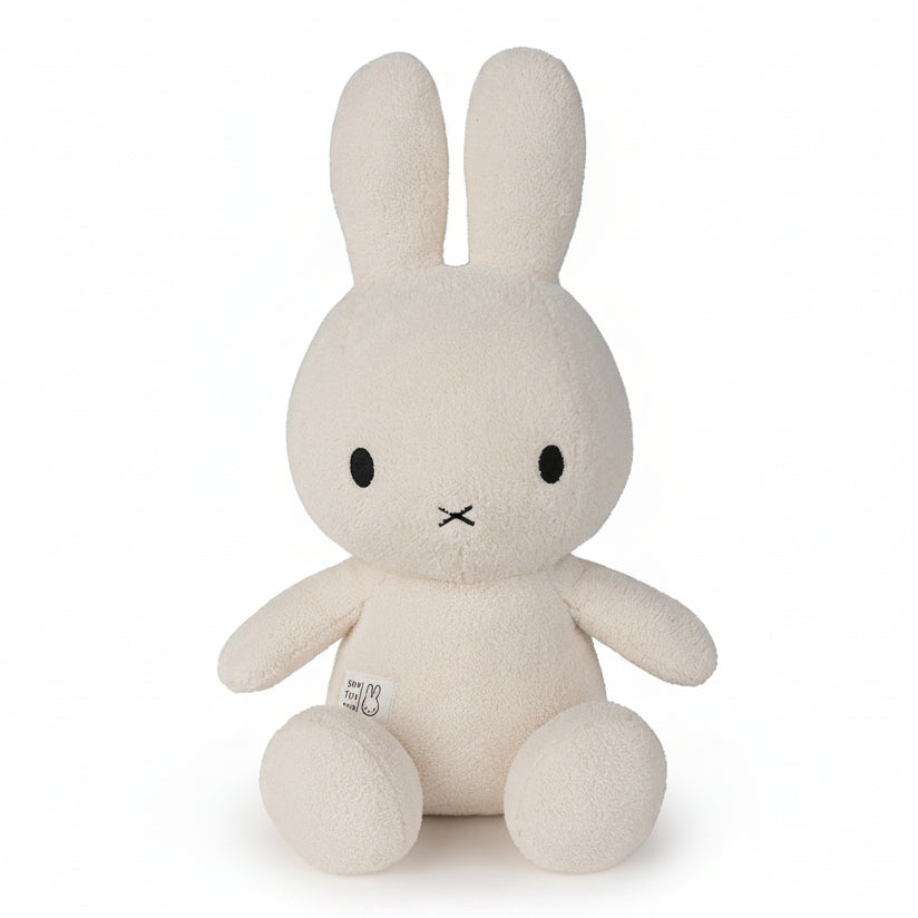 Miffy sitting terry towelling soft toy in cream, extra large 50cm, front view on white background