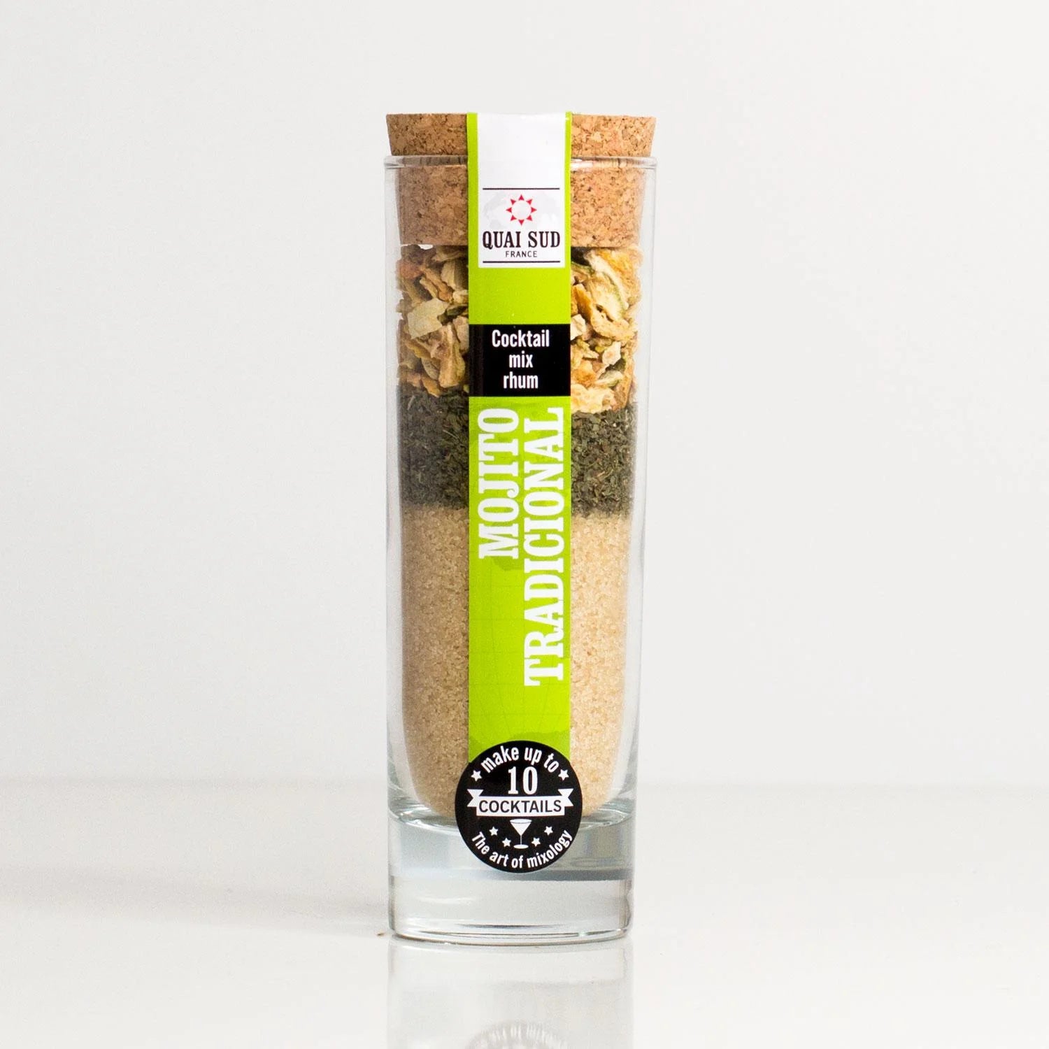 Mojito Traditional Cocktail Mix in glass tube with cork top.