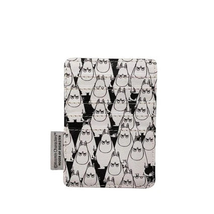 Back of Moomin Angry Moomin Cardholder showing multiple card slots with repeating Moomin pattern on white PVC.
