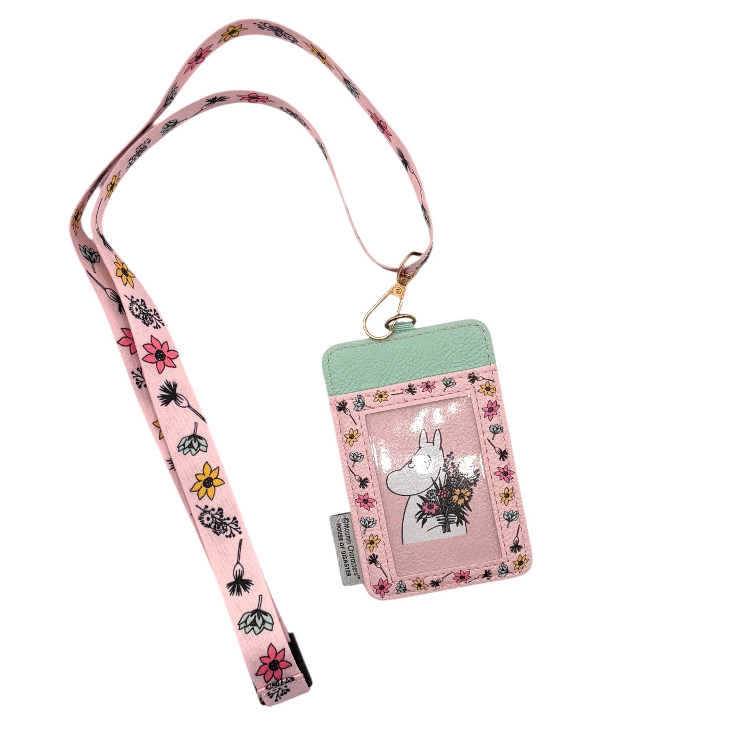 Product image of Moomin Love Lanyard photographed flat with strap extended on white background.
