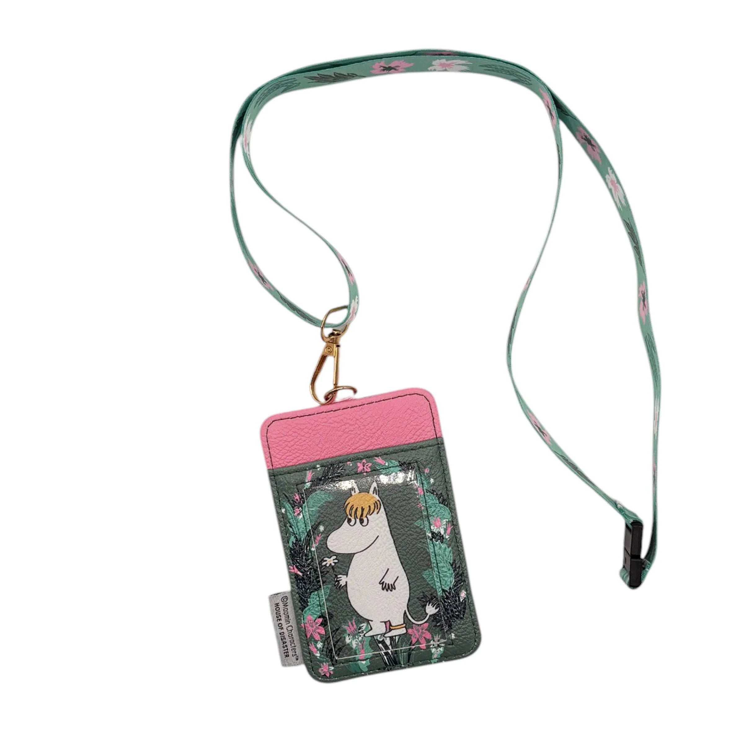Rear product image of Moomin Snorkmaiden Lanyard with transparent ID window and floral border.
