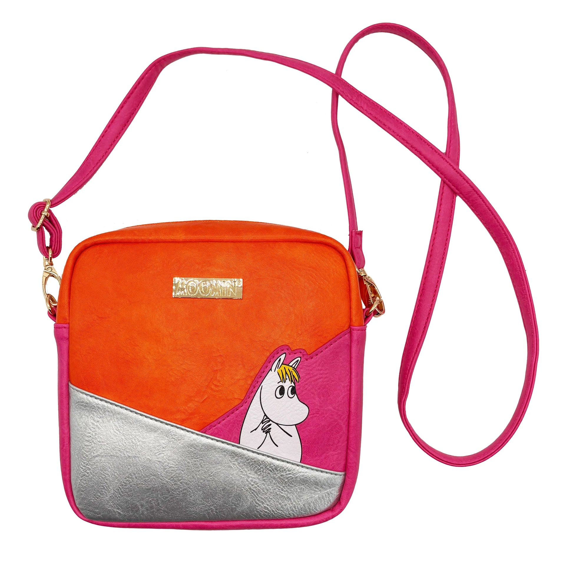 Front view of Moomin Snorkmaiden Silver Mini Bag featuring Snorkmaiden illustration.