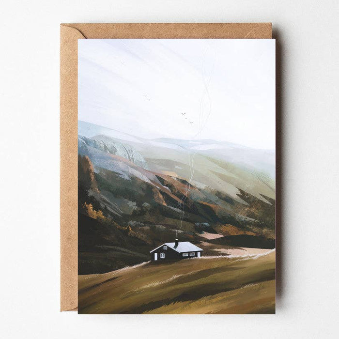 Mountain Calm, Cosy Cottage Greeting Card