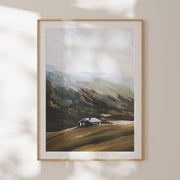 Mountain Calm Norwegian landscape art print of a mountain dwelling in soft light